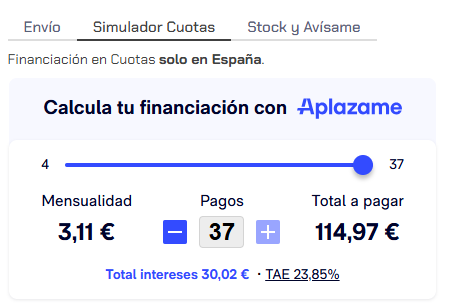 Simulador de prestações Aplazame