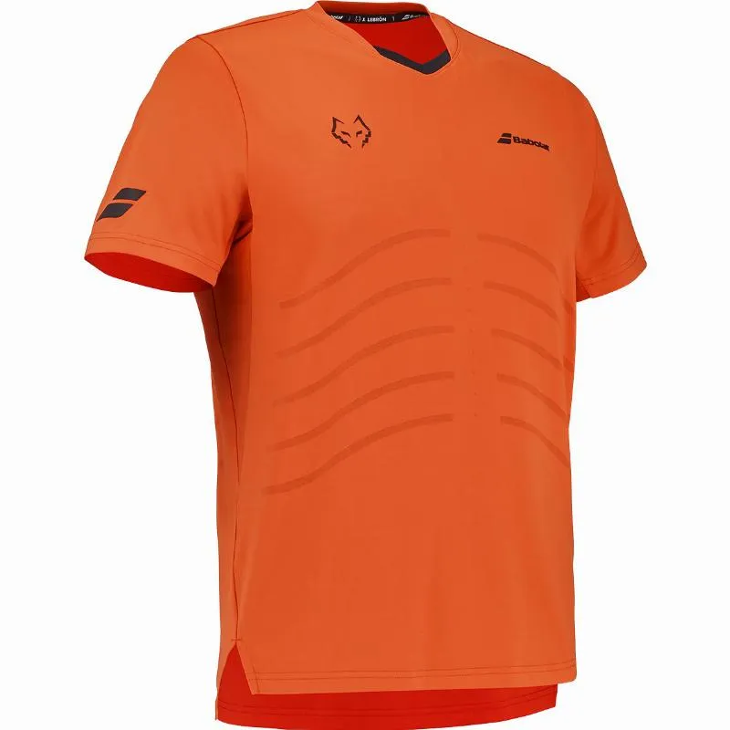 Babolat Juan Lebron camiseta réplica laranja com gola redonda