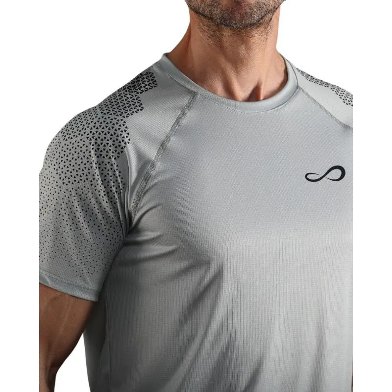 Camiseta cinza hexágono Infinita e Combativa