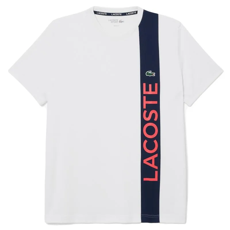 Camiseta Lacoste Sport Ultra Dry Branca Azul Marinho