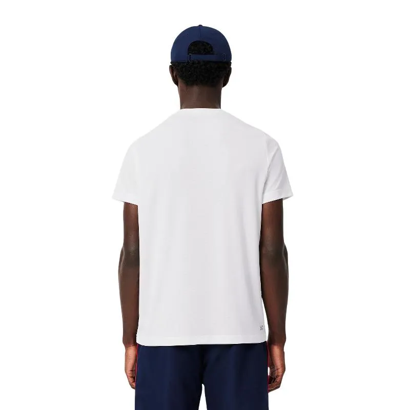 Camiseta Lacoste Sport Ultra Dry Branca Azul Marinho