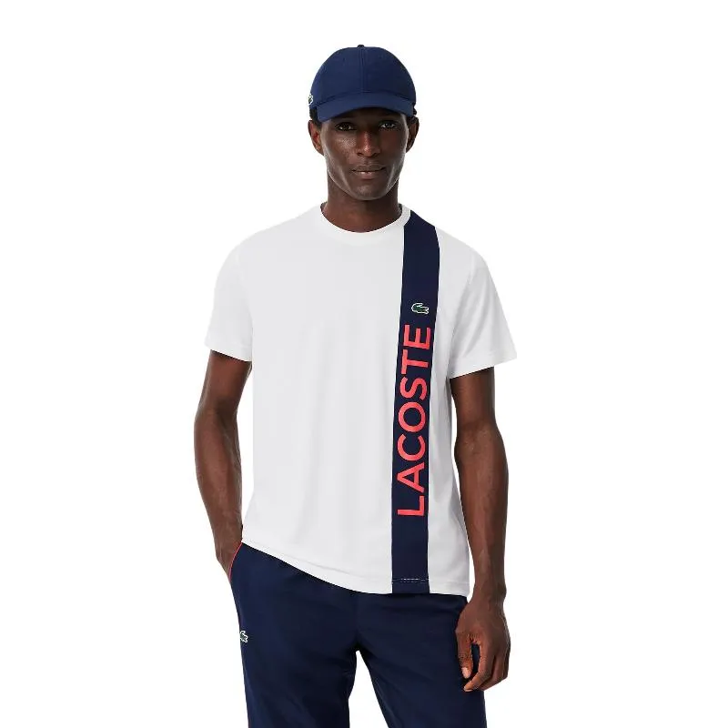 Camiseta Lacoste Sport Ultra Dry Branca Azul Marinho