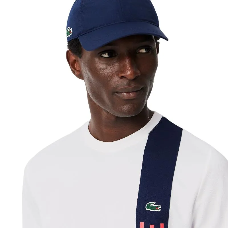 Camiseta Lacoste Sport Ultra Dry Branca Azul Marinho