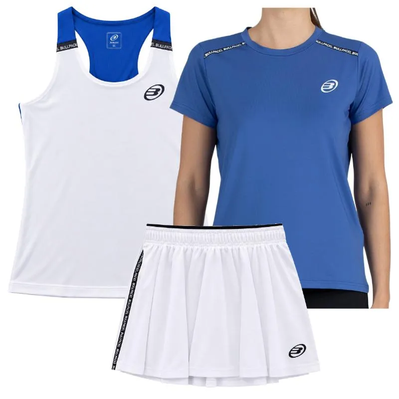 Conjunto Bullpadel Adventure Journey W Court 26I Azul Blanco x3