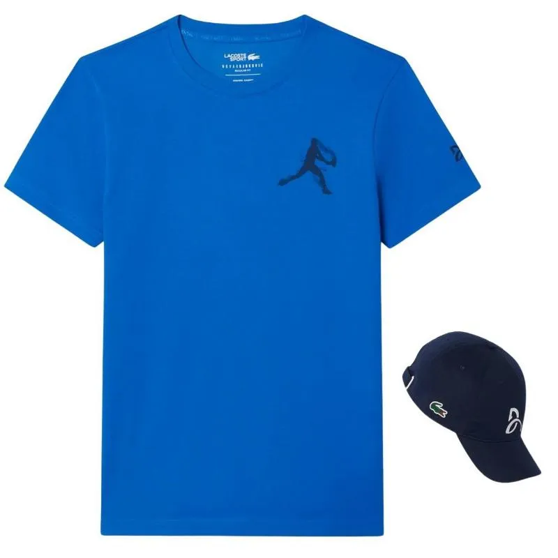 Pack Camiseta Lacoste Novak Djokovic Azul e Boné Azul Marinho