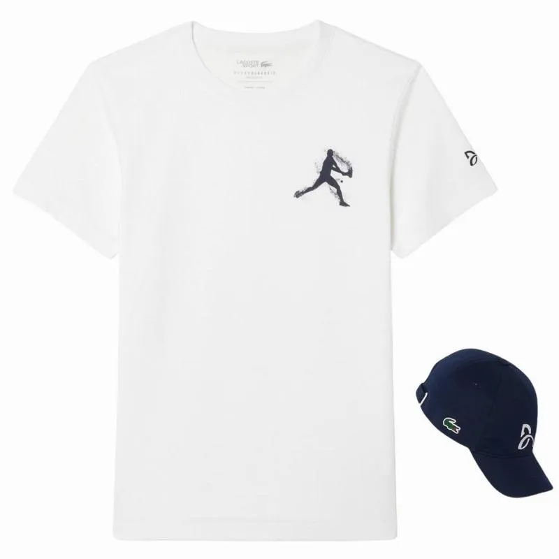 Pack Camiseta Lacoste Novak Djokovic Branca e Boné Azul Marinho