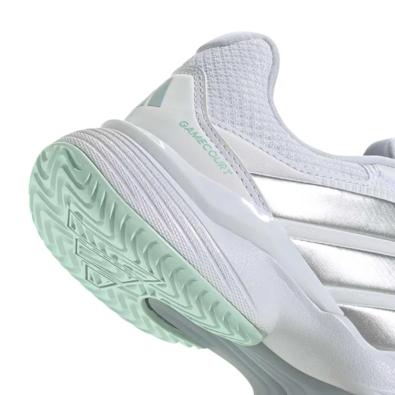 Tênis femininos Adidas GameCourt 3 Branco Prateado