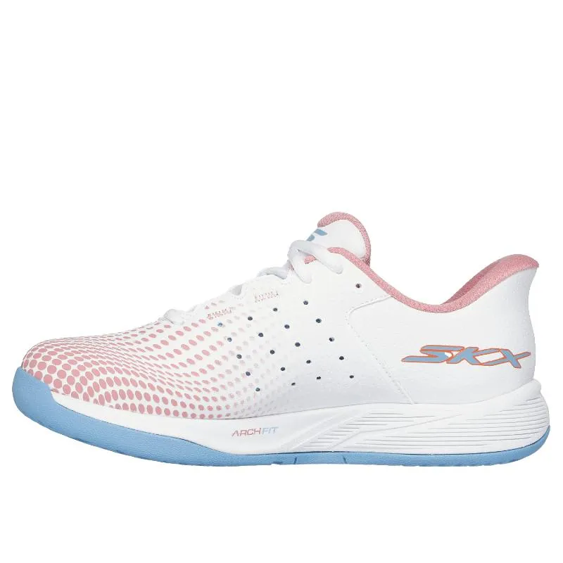 Tênis femininos brancos rosa Skechers Viper Court Reload