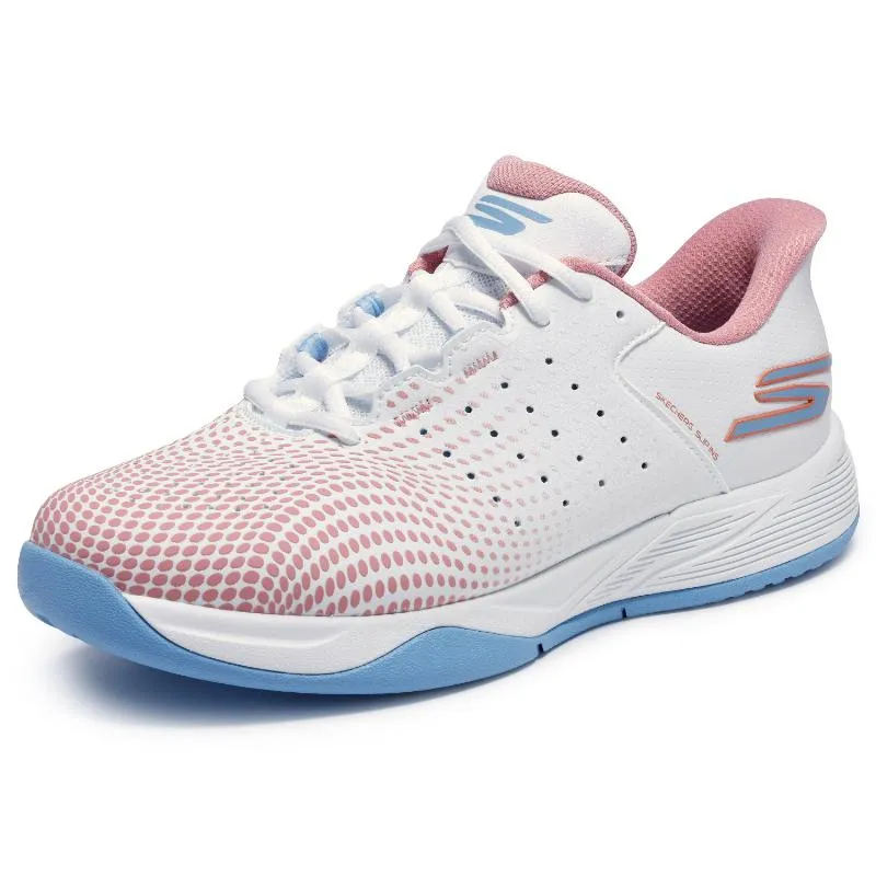 Tênis femininos brancos rosa Skechers Viper Court Reload