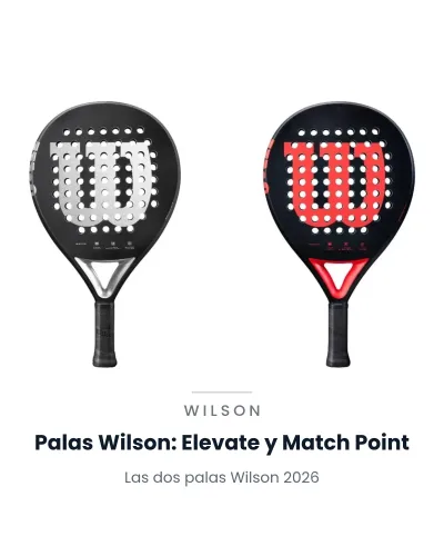 Duas raquetes de padel Wilson pretas, uma com o logótipo prateado e outra com o logótipo vermelho