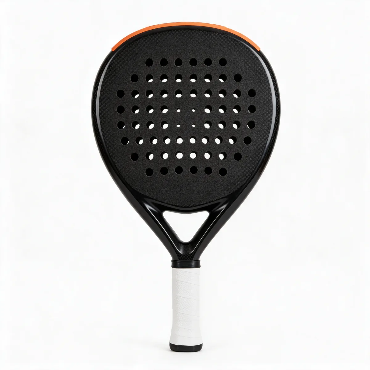 Padel racket seen from the front: face, frame, protector, handle and overgrip