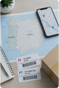 Map of Spain and Portugal with postcodes