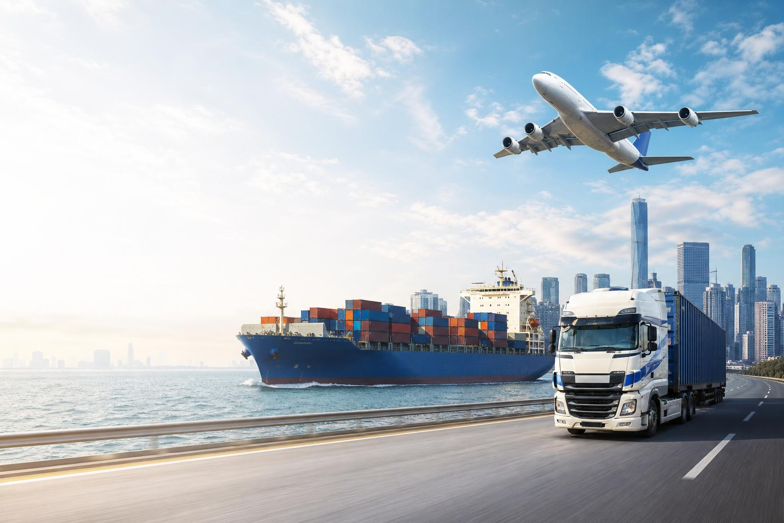 International logistics by plane, lorry and ship